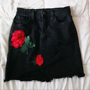 Rose embroidered denim skirt